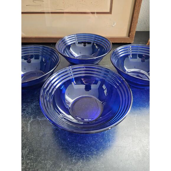 Bormioli Rocco Forum Saphir Cobalt Blue Ribbed Glass Bowls Set of 4 – 5.5" - Picture 2 of 7